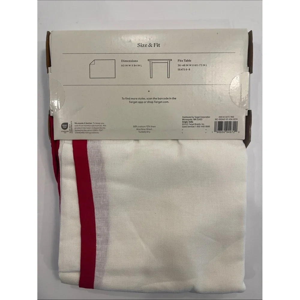 Threshold White Rectangular Tablecloth with Red Trim